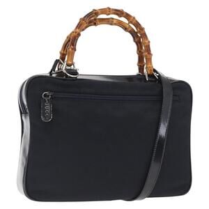 GUCCI Bamboo Hand Bag Nylon 2way Black Silver 000 2040 0538 Auth 159138